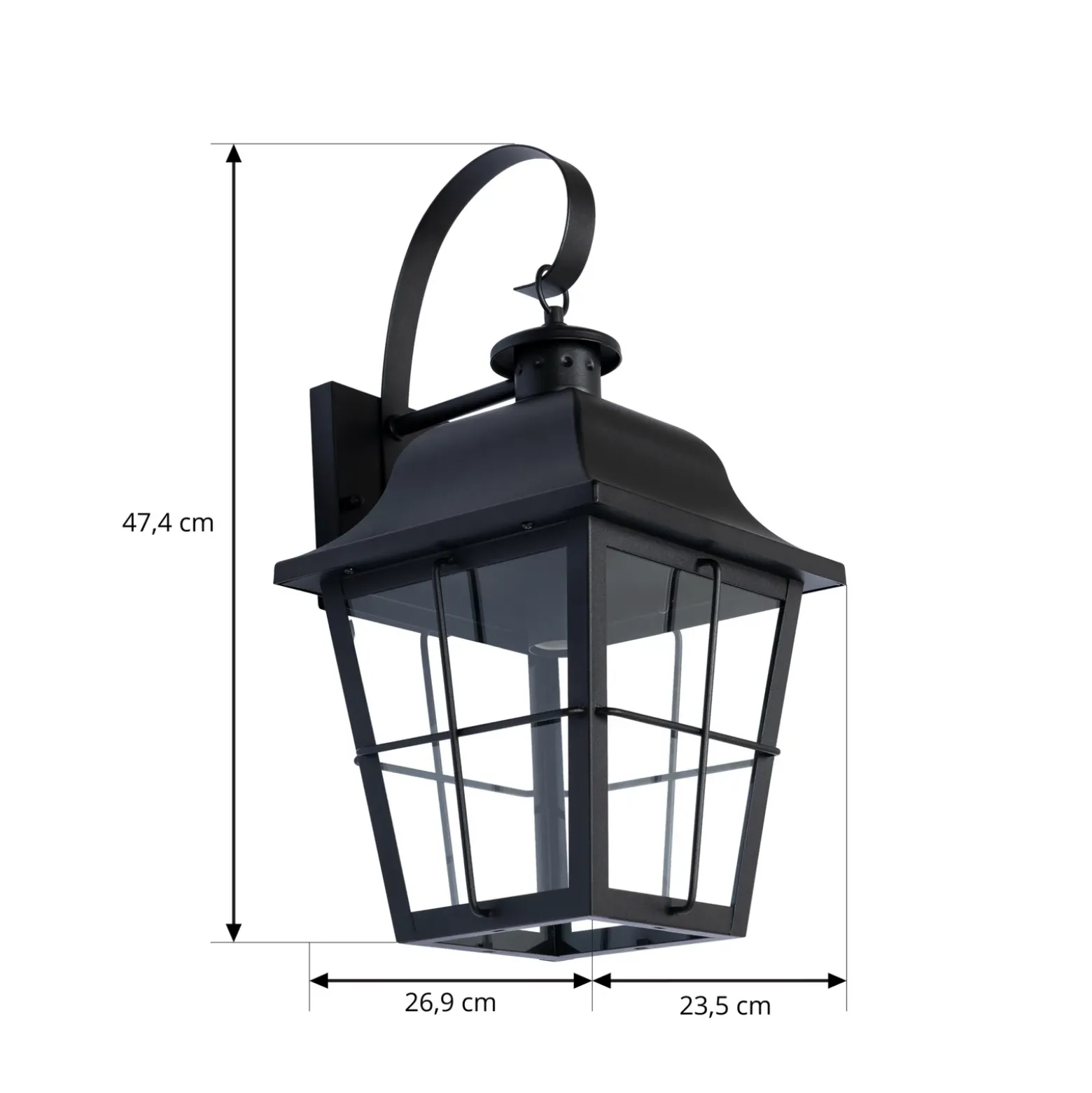 Aplique de exterior Lindby Mertollio, altura 47 cm, negra, cristal
