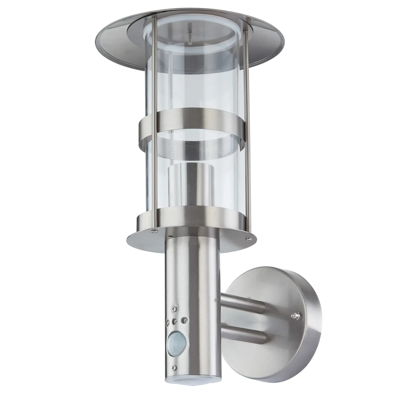 Aplique de exterior Lindby Noemi, con sensor, gris, acero inoxidable, 34 cm