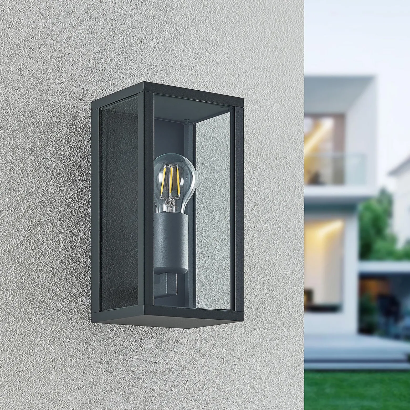 Aplique de exterior Lindby Peldar, antracita/transparente, 26 cm, metal
