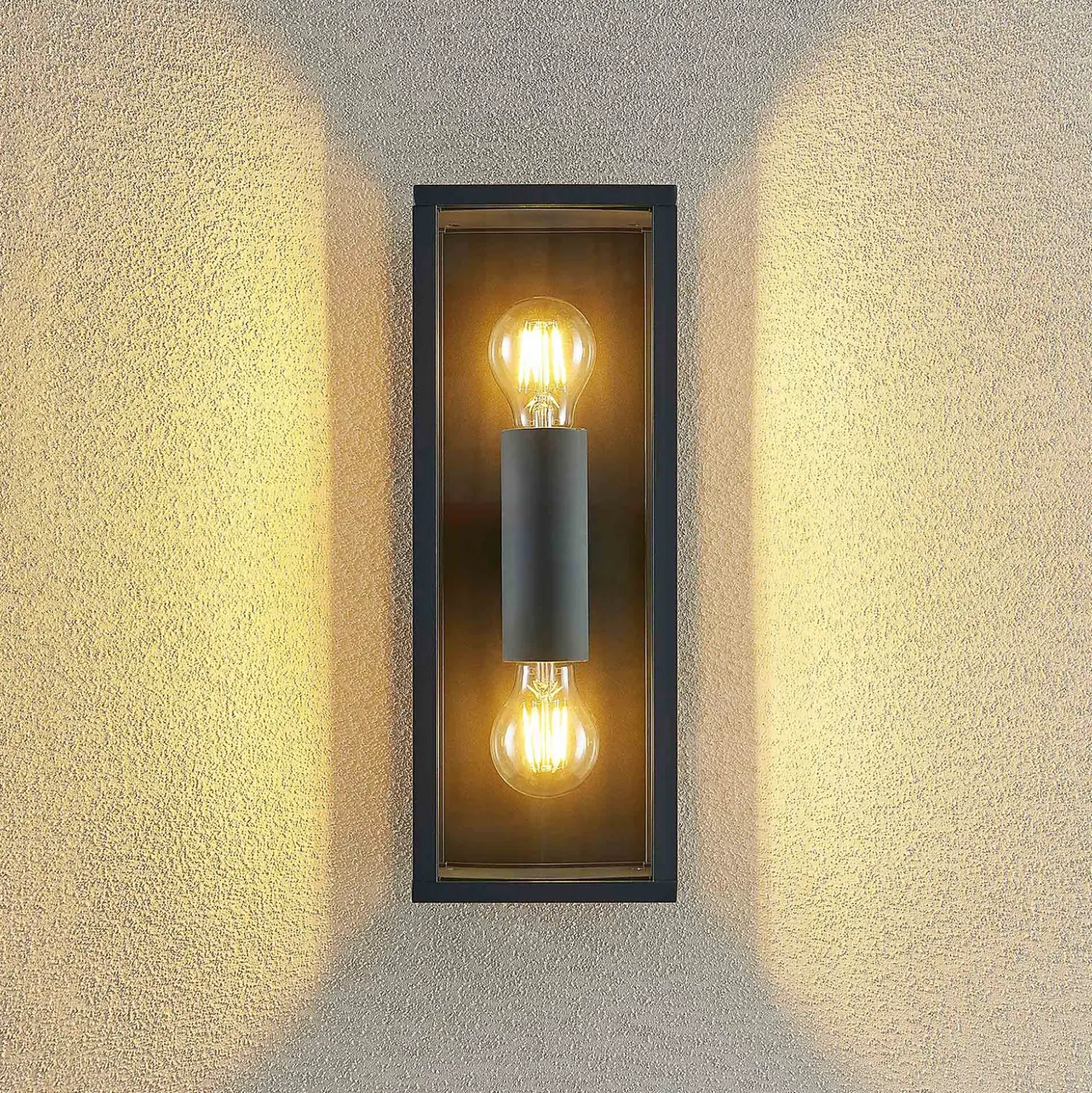 Aplique de exterior Lindby Peldar, transparente, con 2 luces, 38 cm, metal