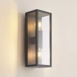 Aplique de exterior Lindby Peldar, transparente, con 2 luces, 38 cm, metal