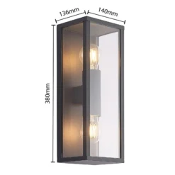 Aplique de exterior Lindby Peldar, transparente, con 2 luces, 38 cm, metal