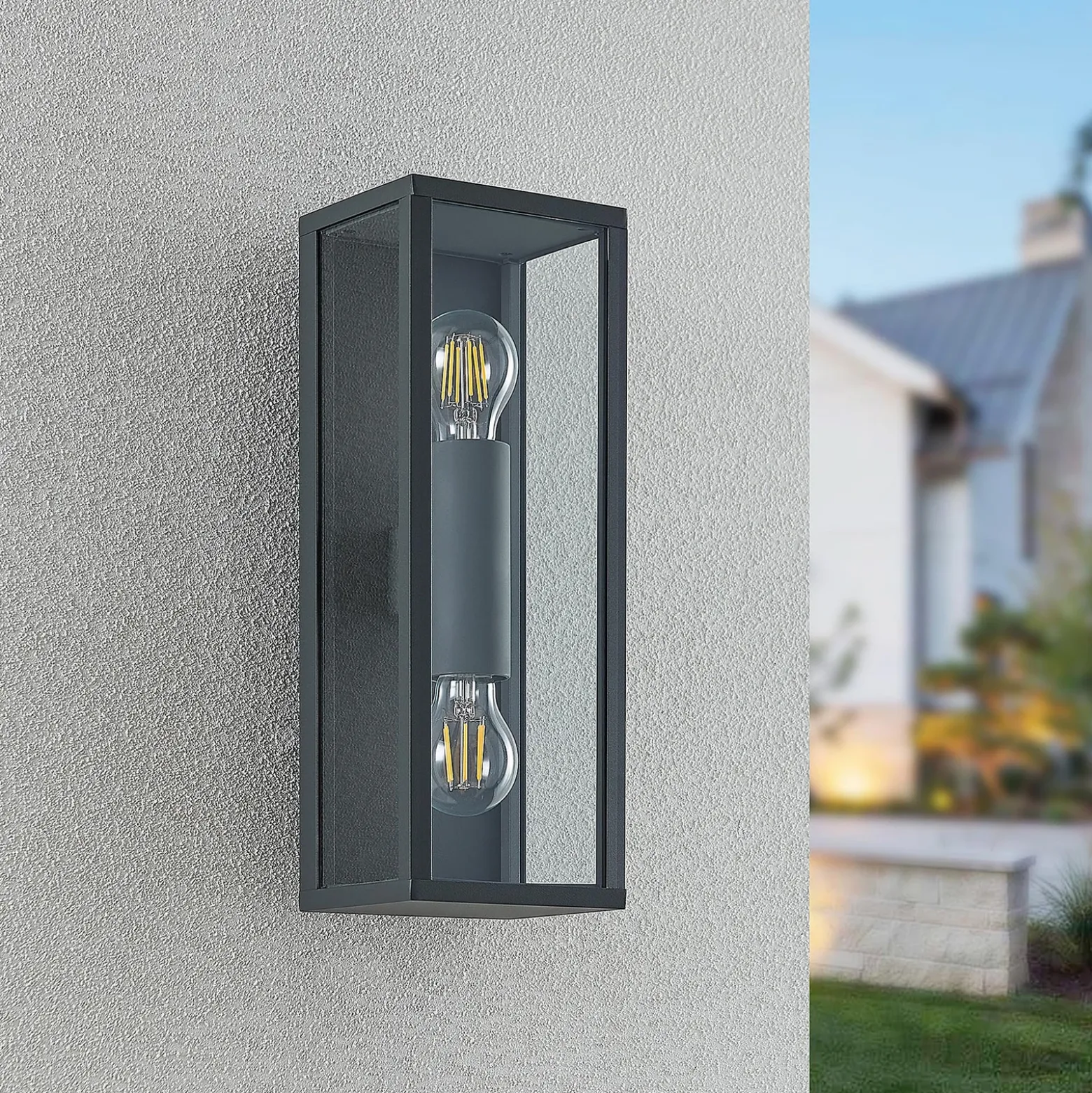 Aplique de exterior Lindby Peldar, transparente, con 2 luces, 38 cm, metal