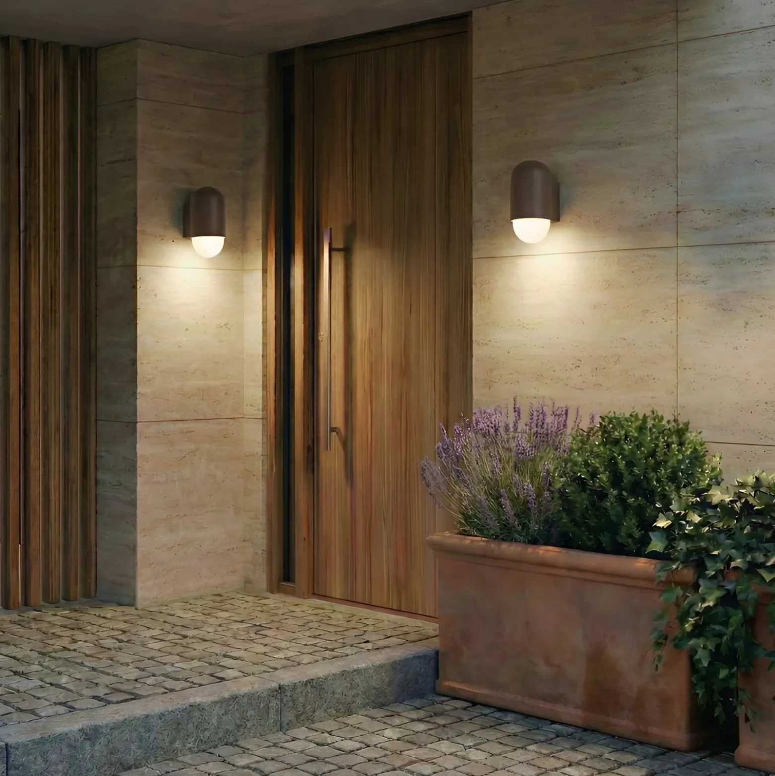 Aplique de exterior Lindby Pilva, marrón, metal, IP44, E27