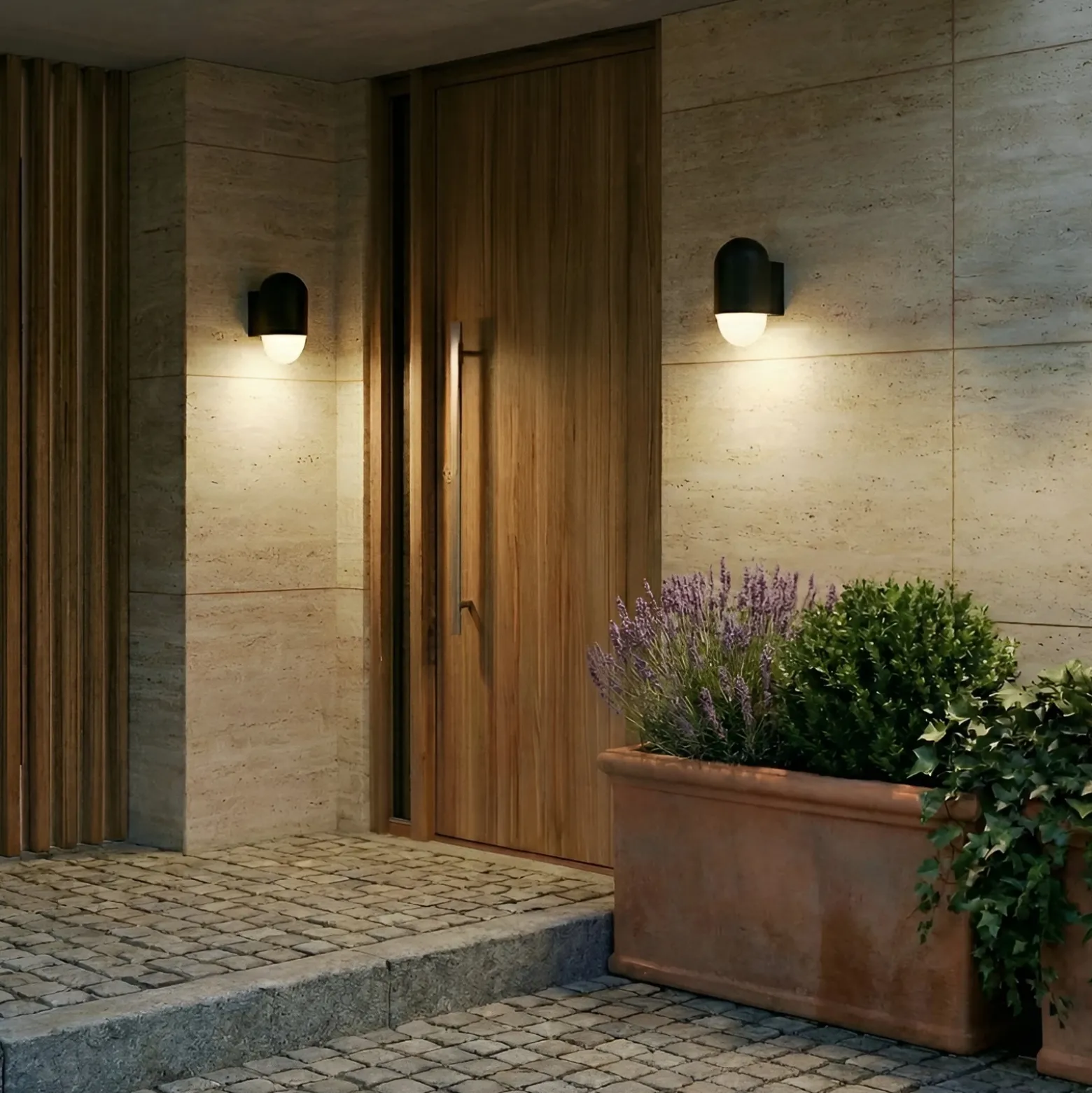 Aplique de exterior Lindby Pilva, negro, metal, IP44, E27