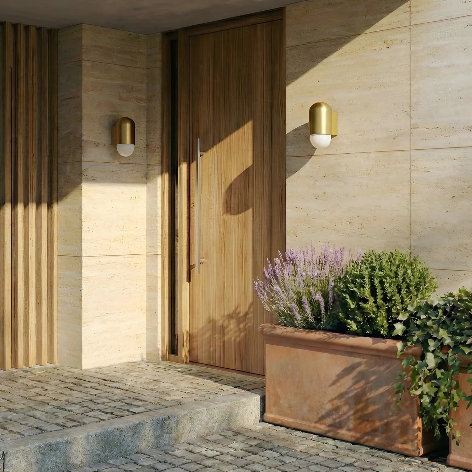 Aplique de exterior Lindby Pilva, latón, metal, IP44, E27