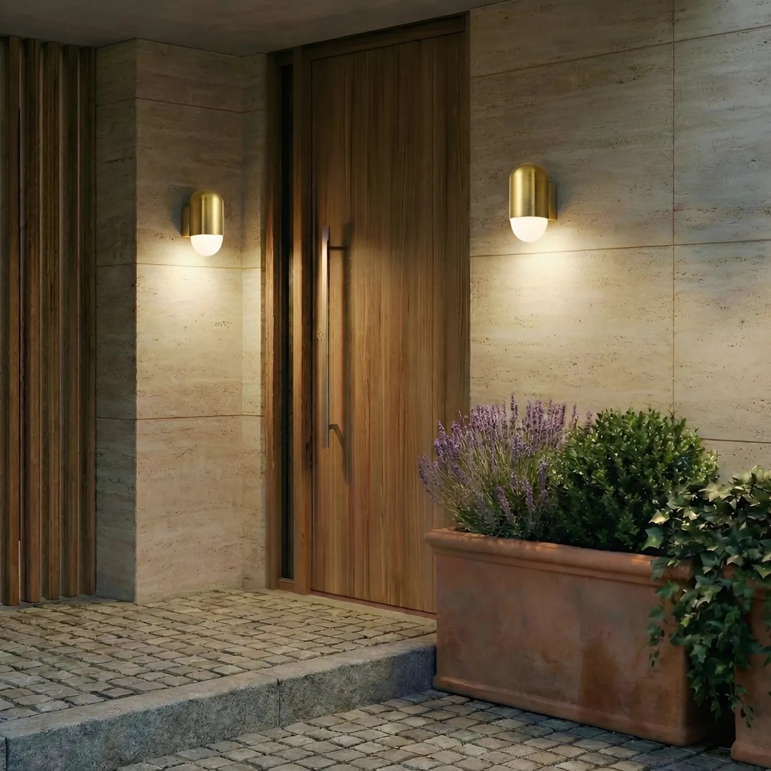 Aplique de exterior Lindby Pilva, latón, metal, IP44, E27