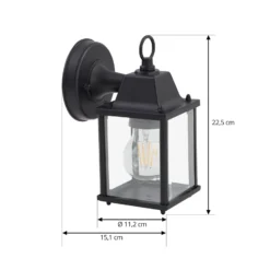 Aplique de exterior Lindby Rurik, negro, cristal, aluminio, E27