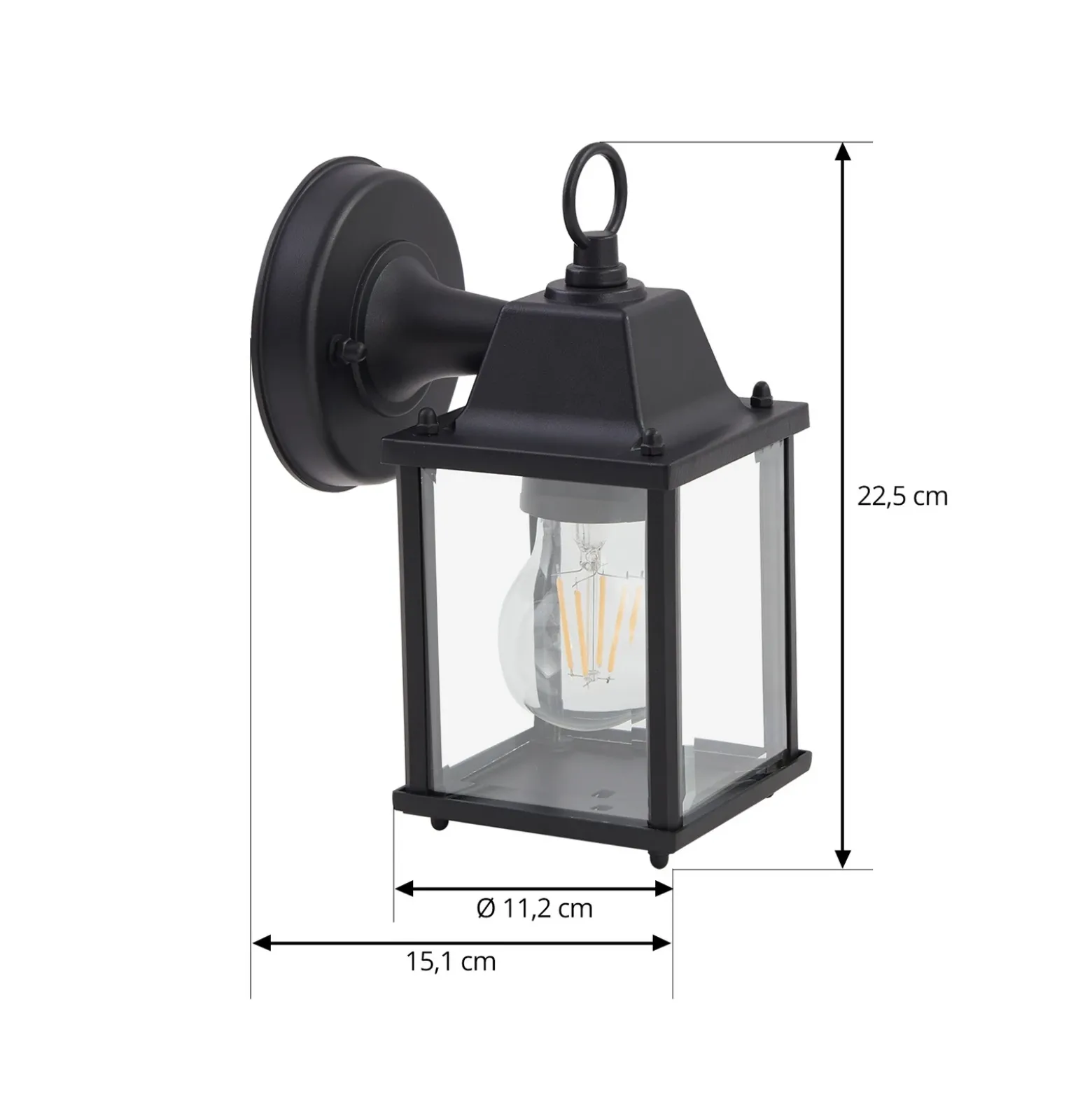 Aplique de exterior Lindby Rurik, negro, cristal, aluminio, E27