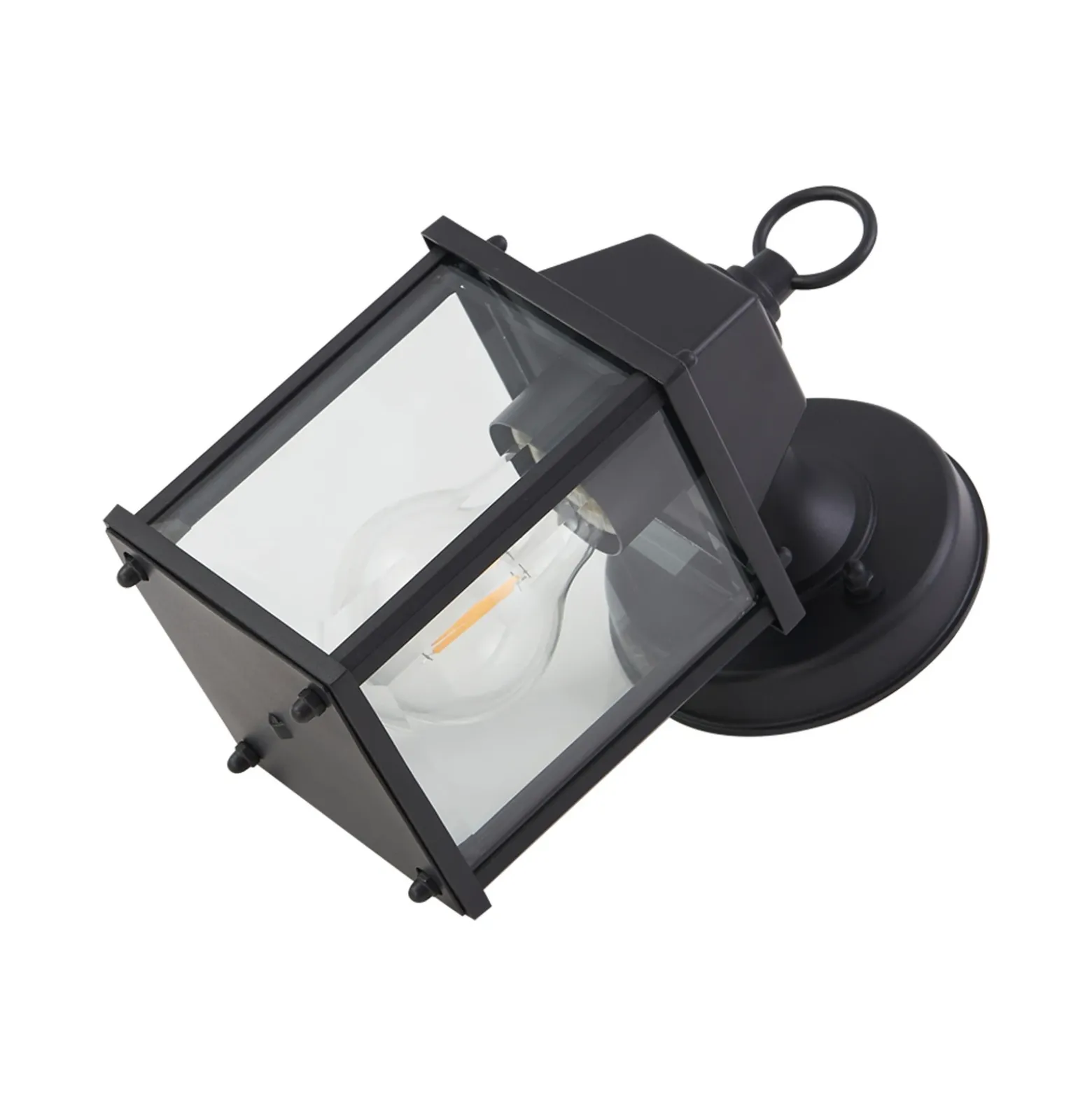 Aplique de exterior Lindby Rurik, negro, cristal, aluminio, E27