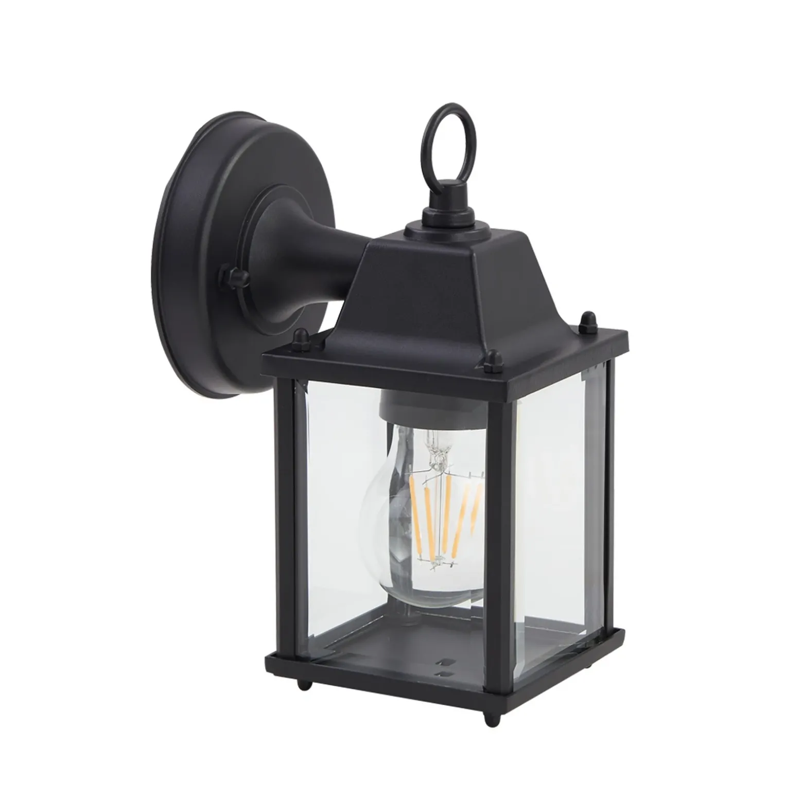 Aplique de exterior Lindby Rurik, negro, cristal, aluminio, E27
