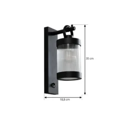 Aplique de exterior Lindby Yrene, 20 cm, negra, con sensor, Riffle