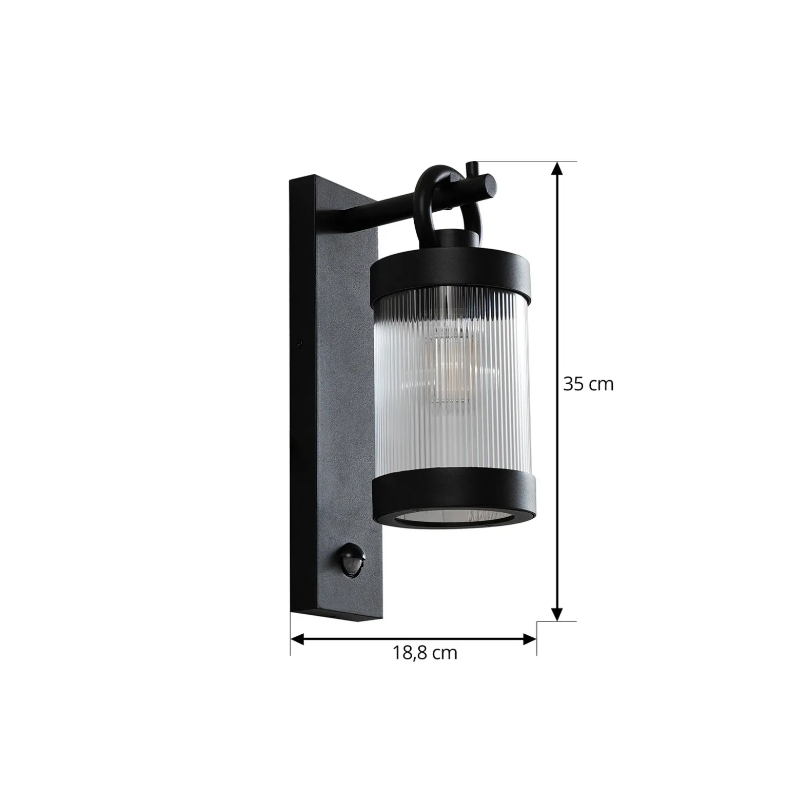 Aplique de exterior Lindby Yrene, 20 cm, negra, con sensor, Riffle