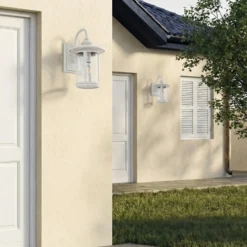 Aplique de exterior Lindby Zayn, blanco, cristal, altura 33 cm, IP23