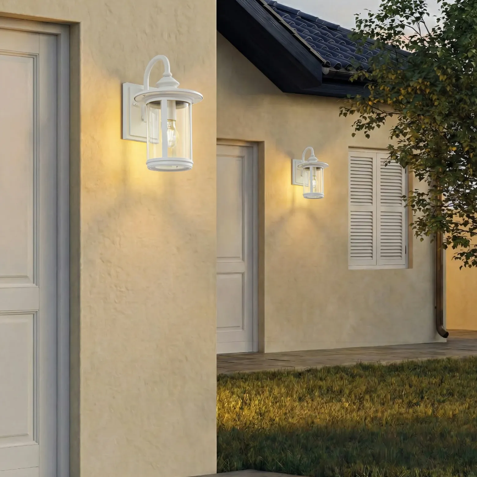 Aplique de exterior Lindby Zayn, blanco, cristal, altura 33 cm, IP23