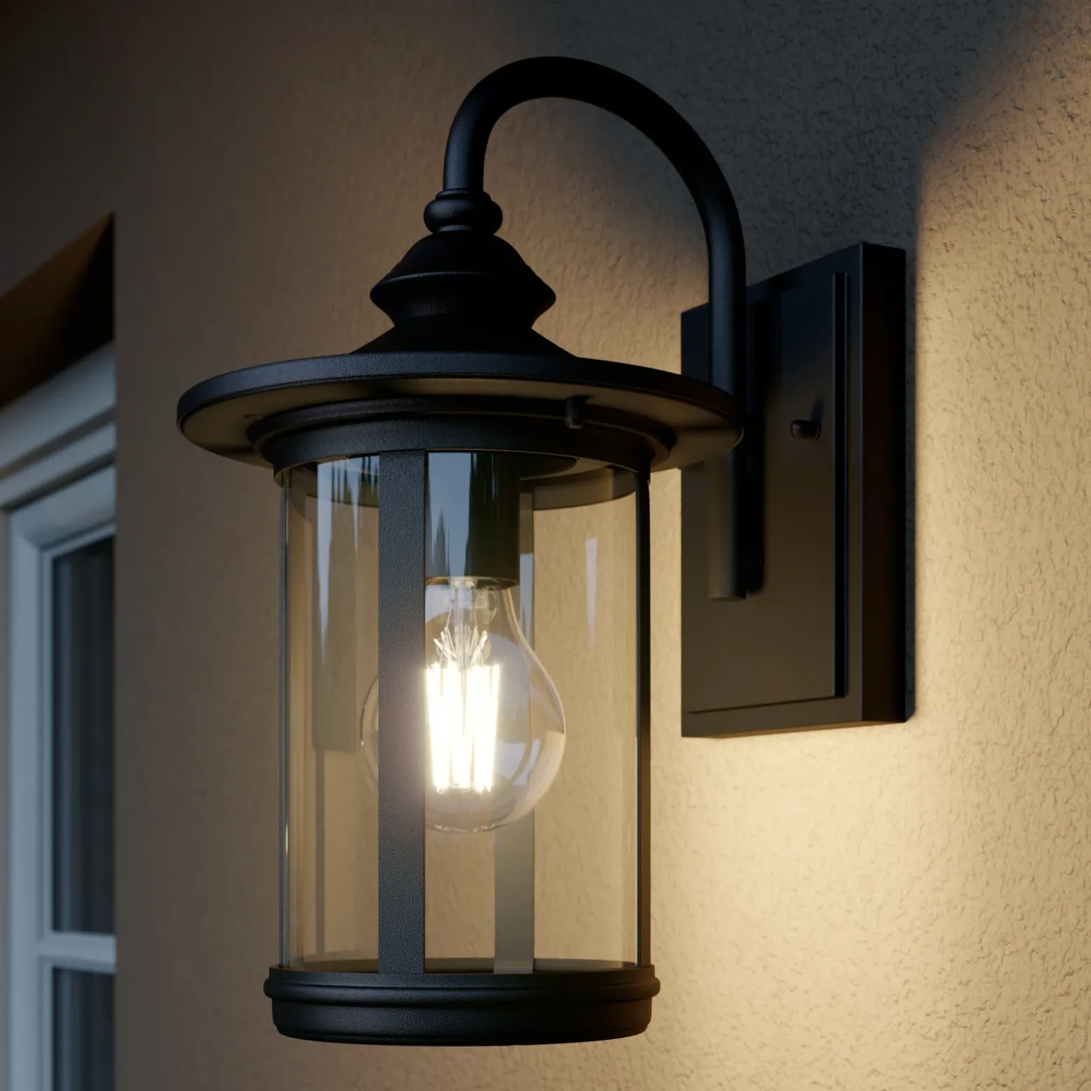 Aplique de exterior Lindby Zayn, negra, cristal, altura 33 cm, IP23