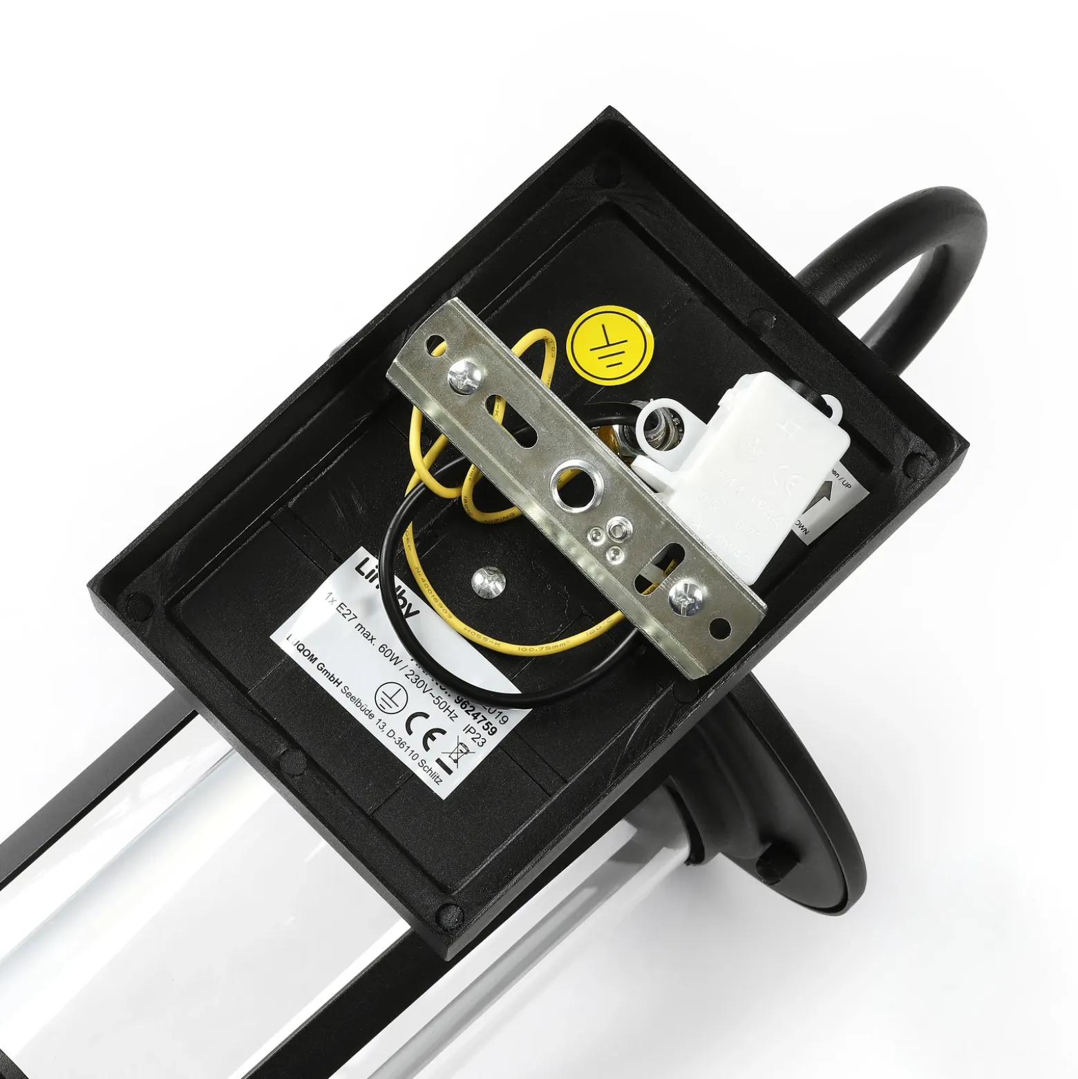 Aplique de exterior Lindby Zayn, negra, cristal, altura 33 cm, IP23