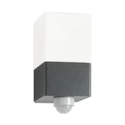 Aplique de exterior Linus, grafito, sensor, acero inoxidable, cristal, E27