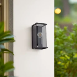 Aplique de exterior Lucande Annalea, gris humo, IP54, con sensor