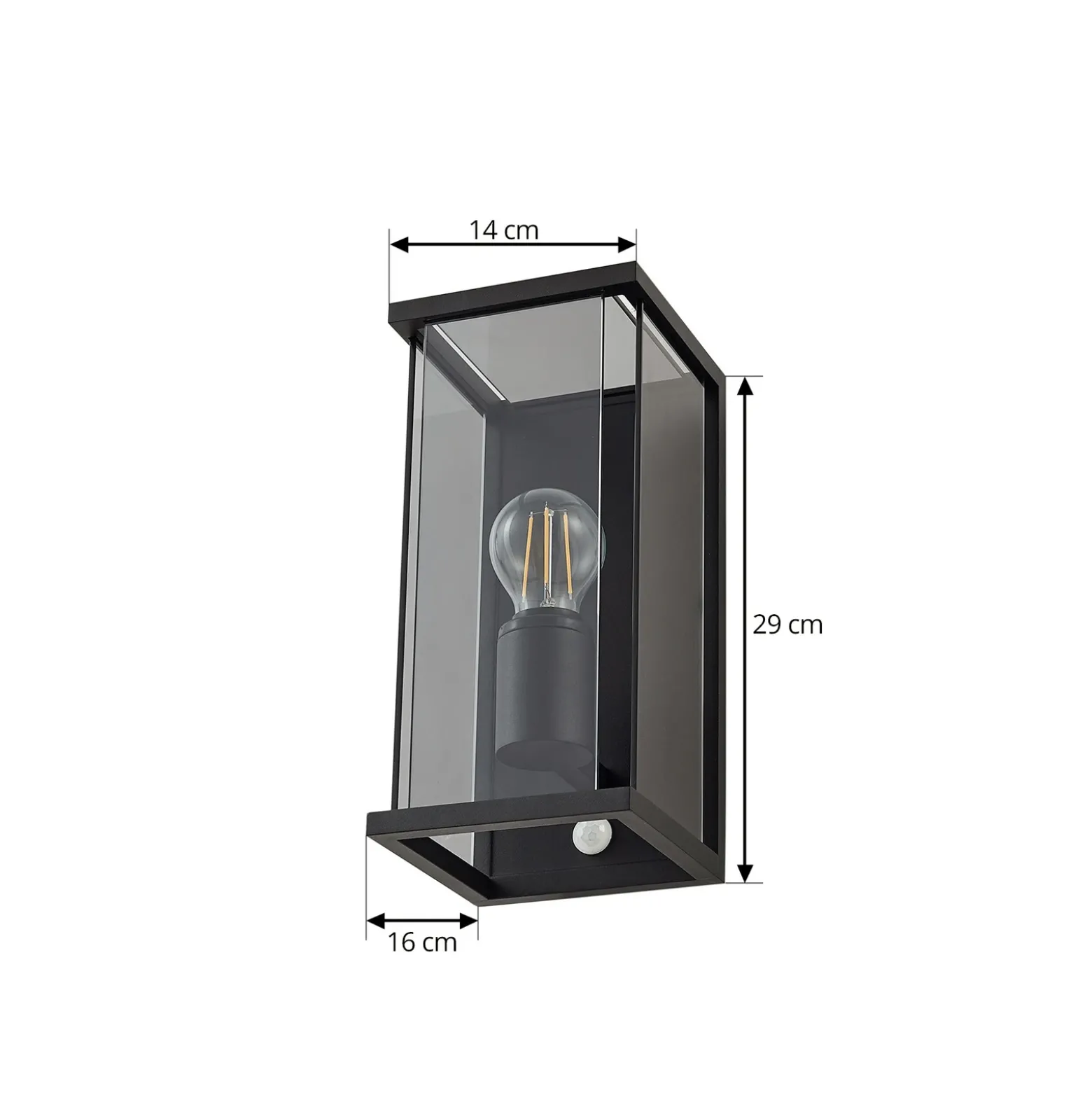 Aplique de exterior Lucande Annalea, gris humo, IP54, con sensor
