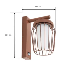 Aplique de exterior Lucande Chandan, óxido, sensor, IP44, E27
