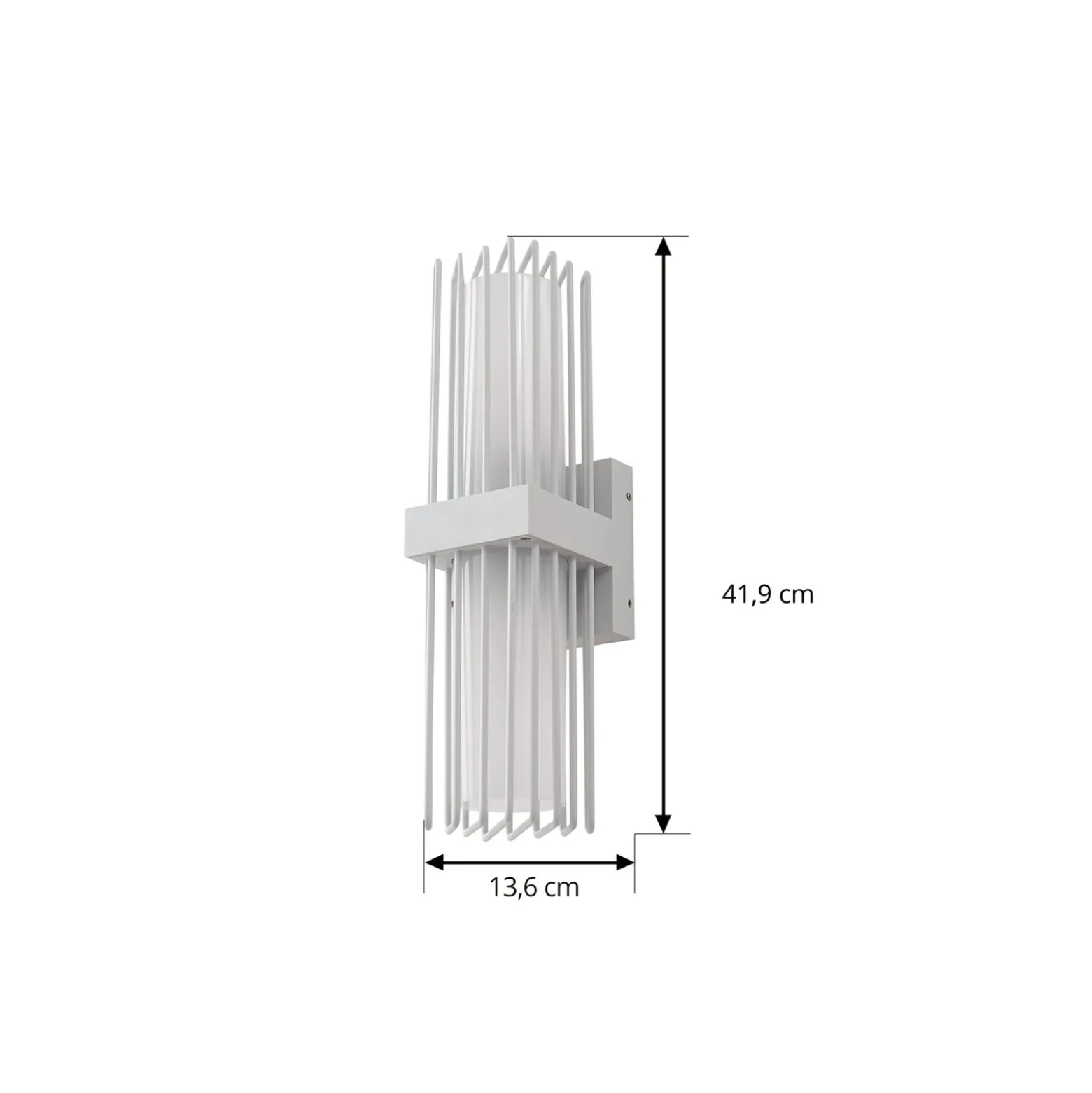 Aplique de exterior Lucande Chandan, 42 cm, blanco, metal, IP54
