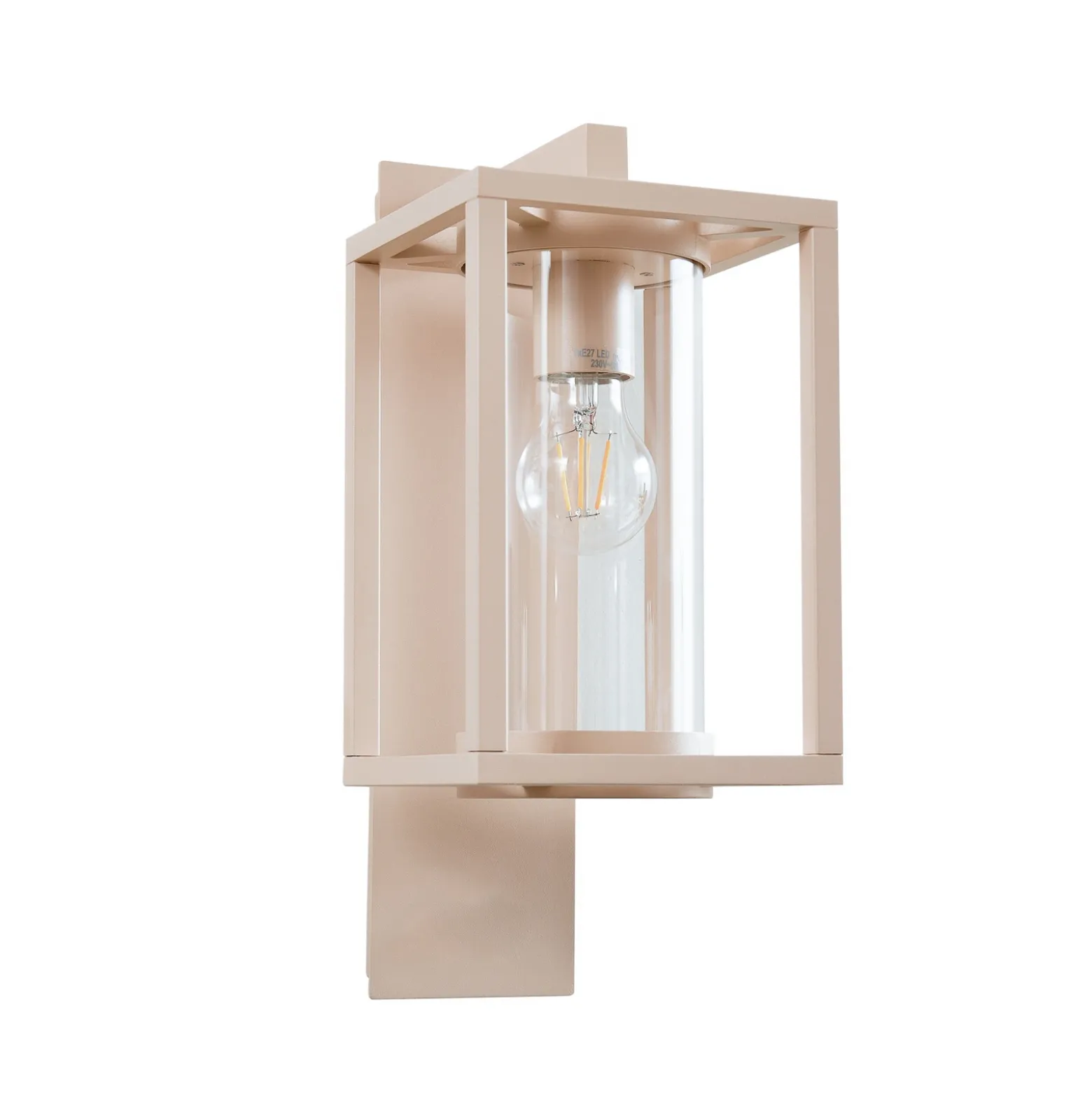 Aplique de exterior Lucande Ferda, portalámpara inferior, beige, IP44