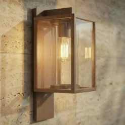 Aplique de exterior Lucande Ferda, portalámpara inferior, marrón, IP44