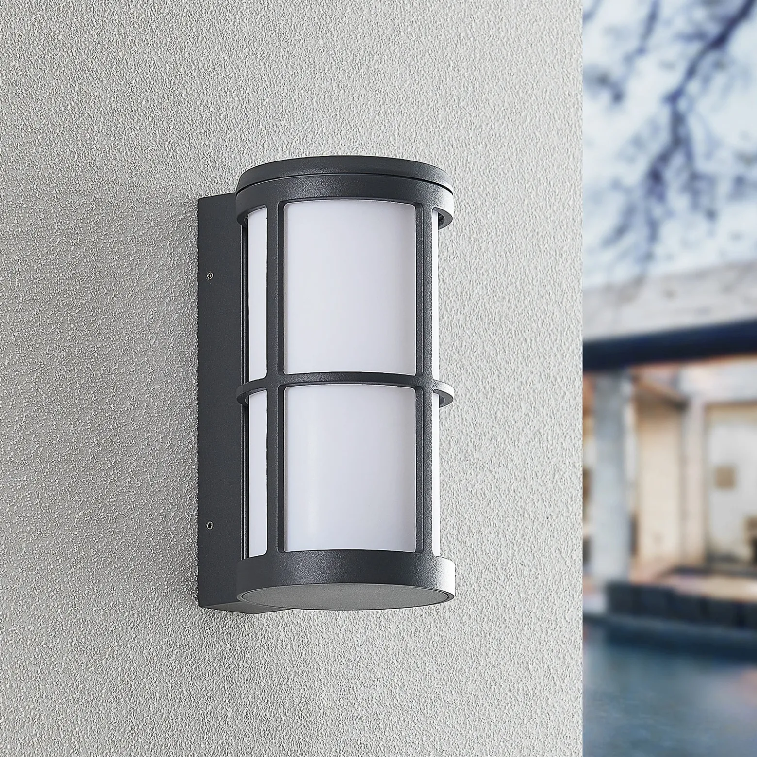 Aplique de exterior Lucande Kelini, gris oscuro