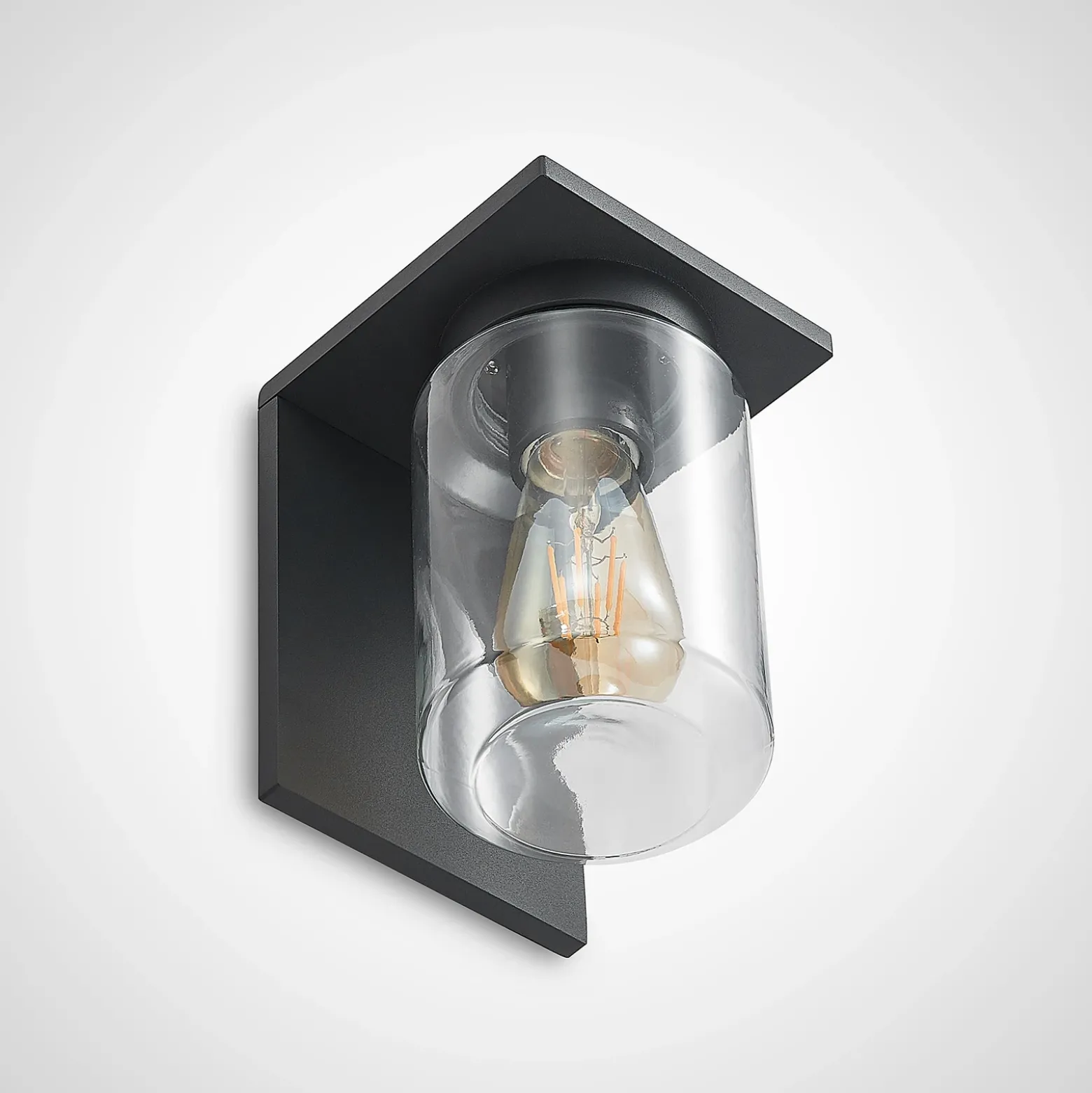 Aplique de exterior Lucande Semka, antracita, aluminio, cristal, 20 cm