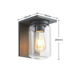 Aplique de exterior Lucande Semka, antracita, aluminio, cristal, 20 cm