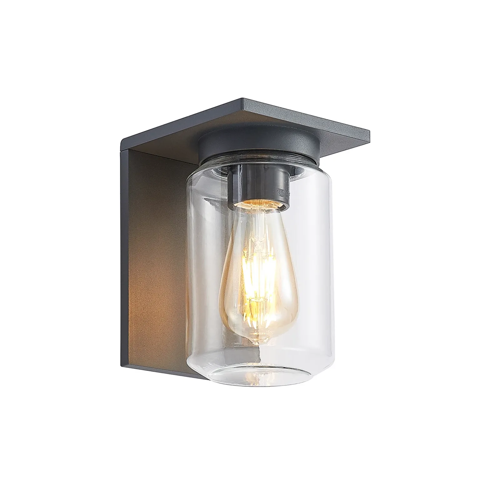 Aplique de exterior Lucande Semka, antracita, aluminio, cristal, 20 cm