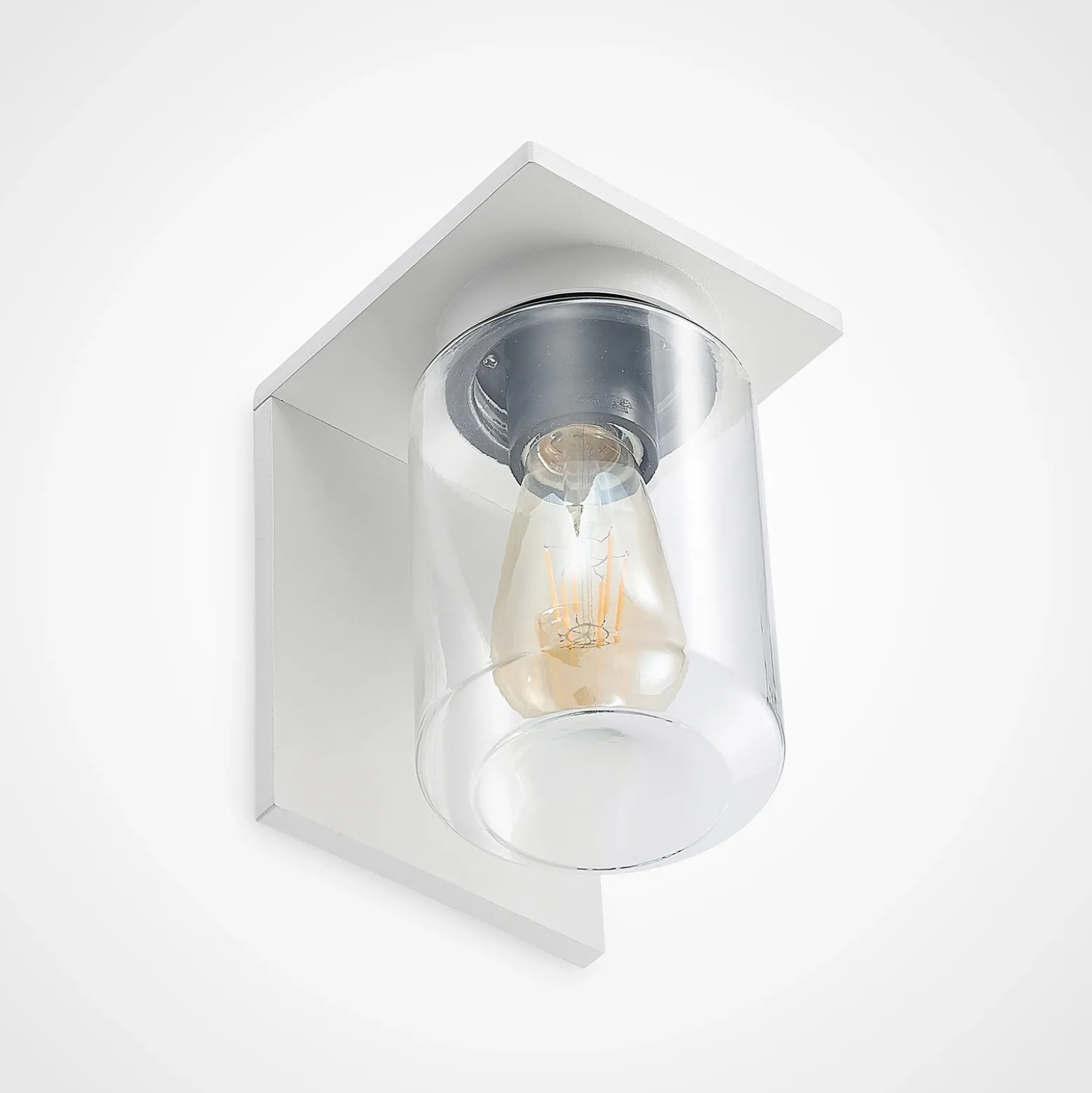 Aplique de exterior Lucande Semka, blanca, aluminio, cristal, 20 cm