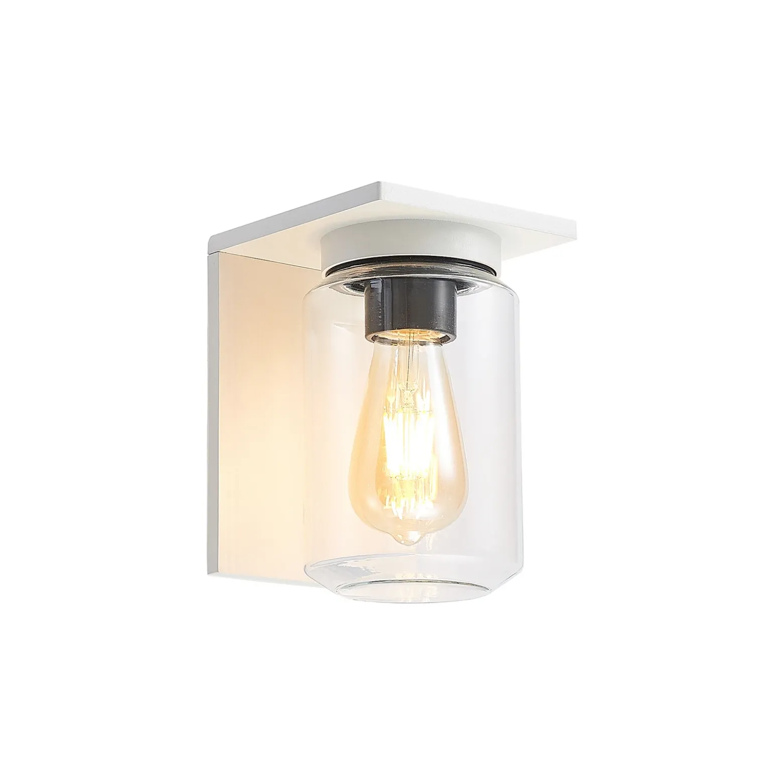 Aplique de exterior Lucande Semka, blanca, aluminio, cristal, 20 cm