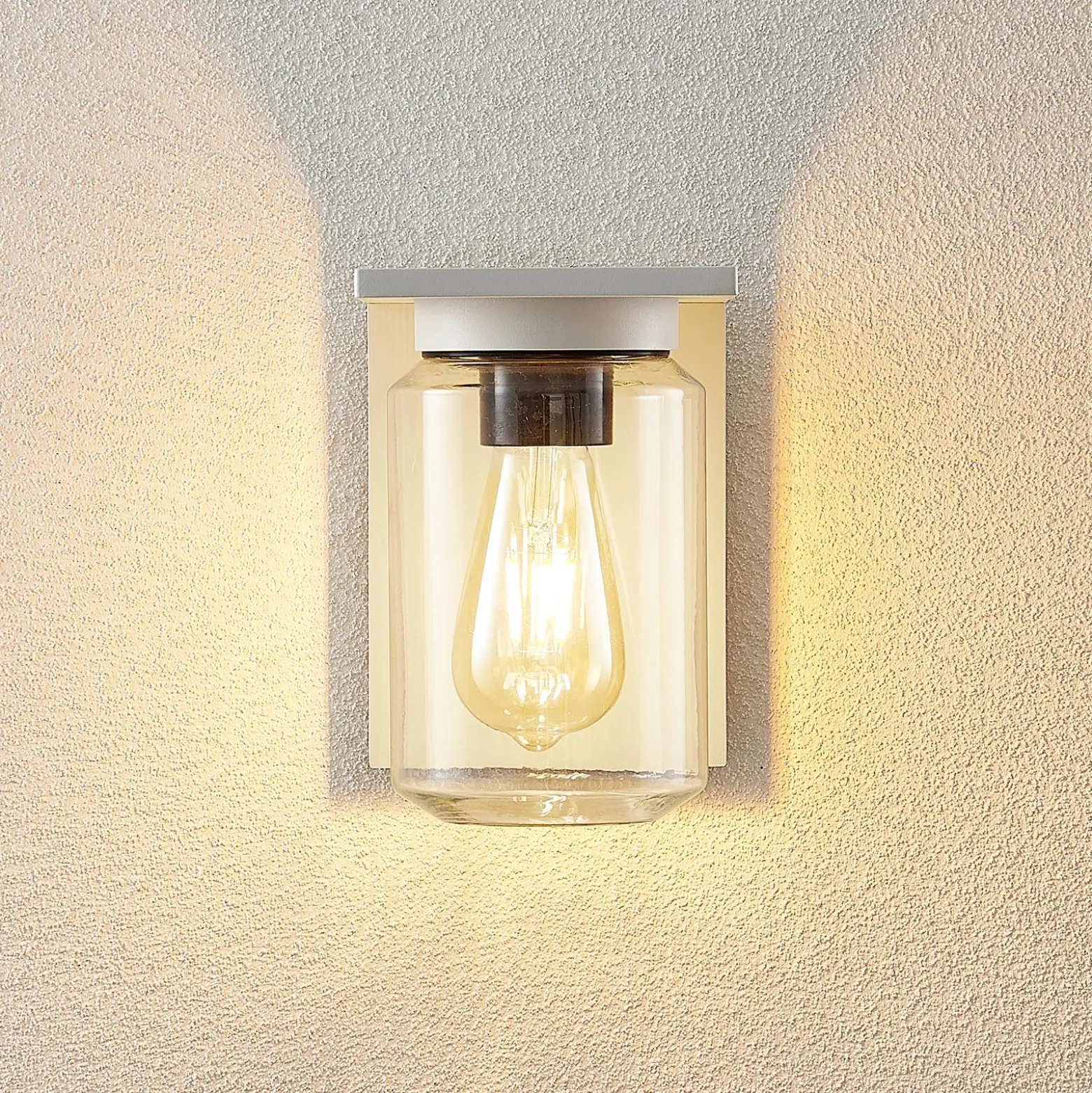 Aplique de exterior Lucande Semka, blanca, aluminio, cristal, 20 cm