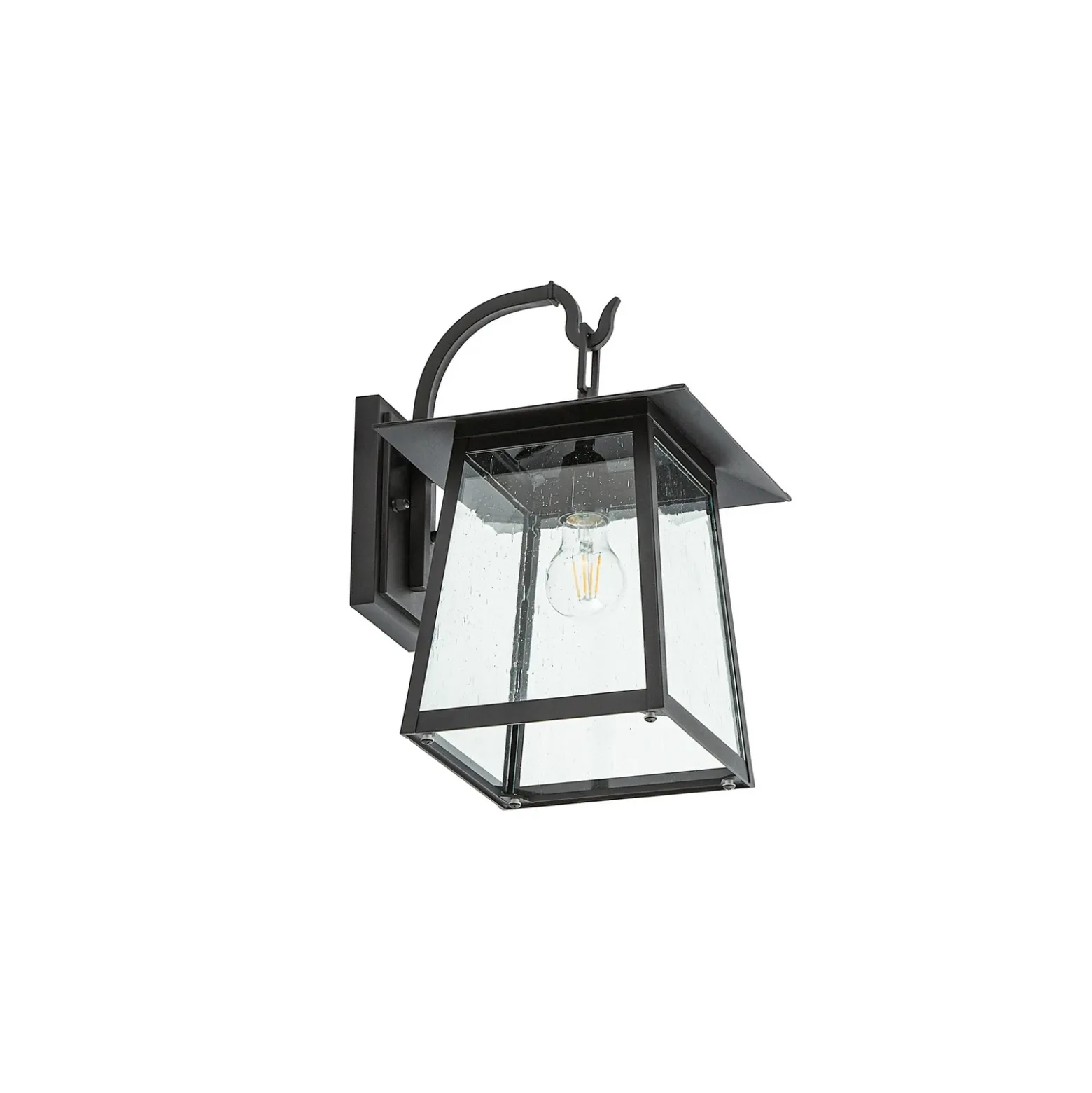 Aplique de exterior Lucande Xavon, negro, farol, E27, IP44