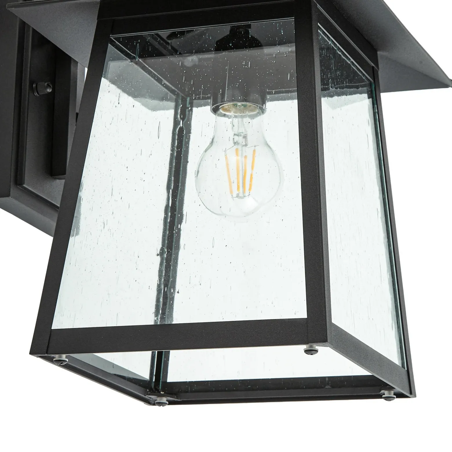 Aplique de exterior Lucande Xavon, negro, farol, E27, IP44