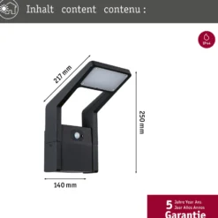 Aplique de exterior Paulmann LED Juntea, aluminio, antracita, sensor