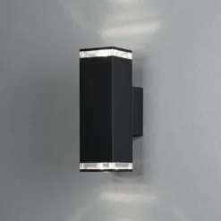Aplique de exterior Pollux, 23,5 cm, negro, aluminio, 2 luces.