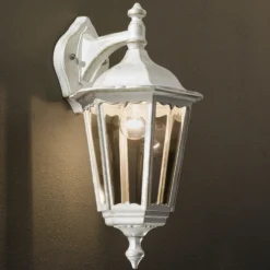 Aplique de exterior Puchberg, colgante, blanco-oro