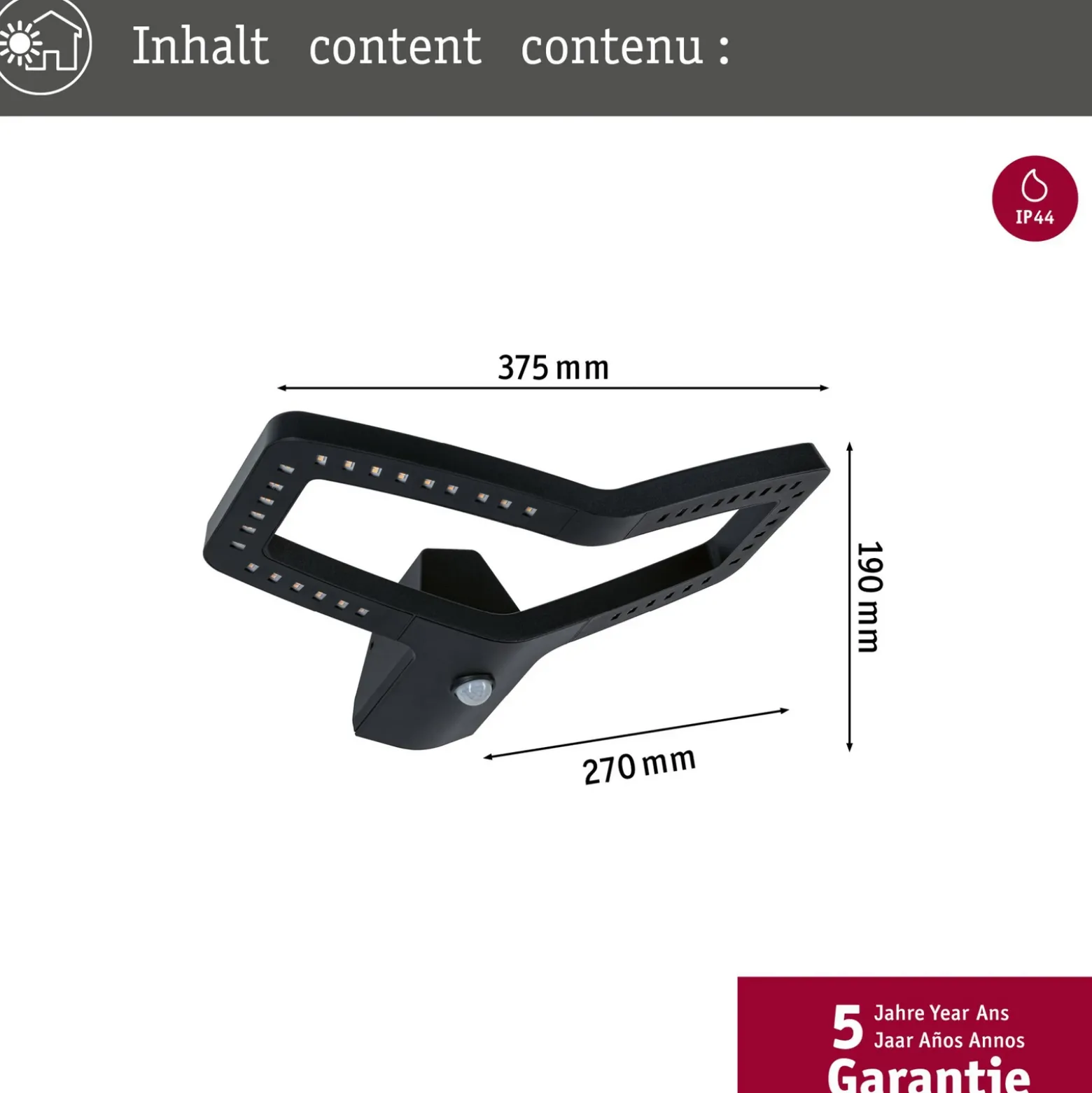 Aplique de pared con sensor inteligente Alara de Paulmann, CCT, antracita IP44