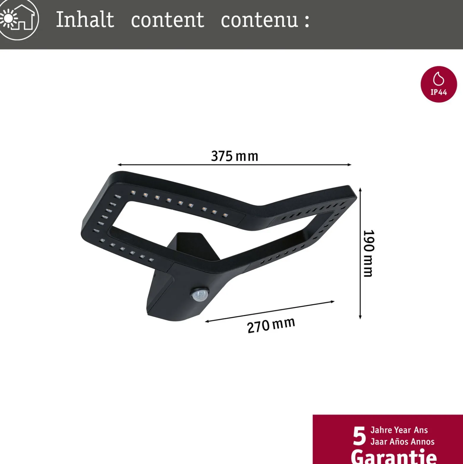 Aplique de pared con sensor inteligente Alara de Paulmann, RGBW antracita IP44