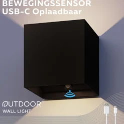 Aplique de pared exterior recargable Akku LED, Up/Down, negro