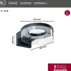 Aplique de pared LED Capera de Paulmann, antracita, CCT, IP44