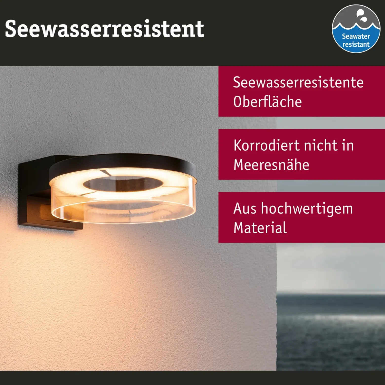 Aplique de pared LED Capera de Paulmann, antracita, CCT, IP44