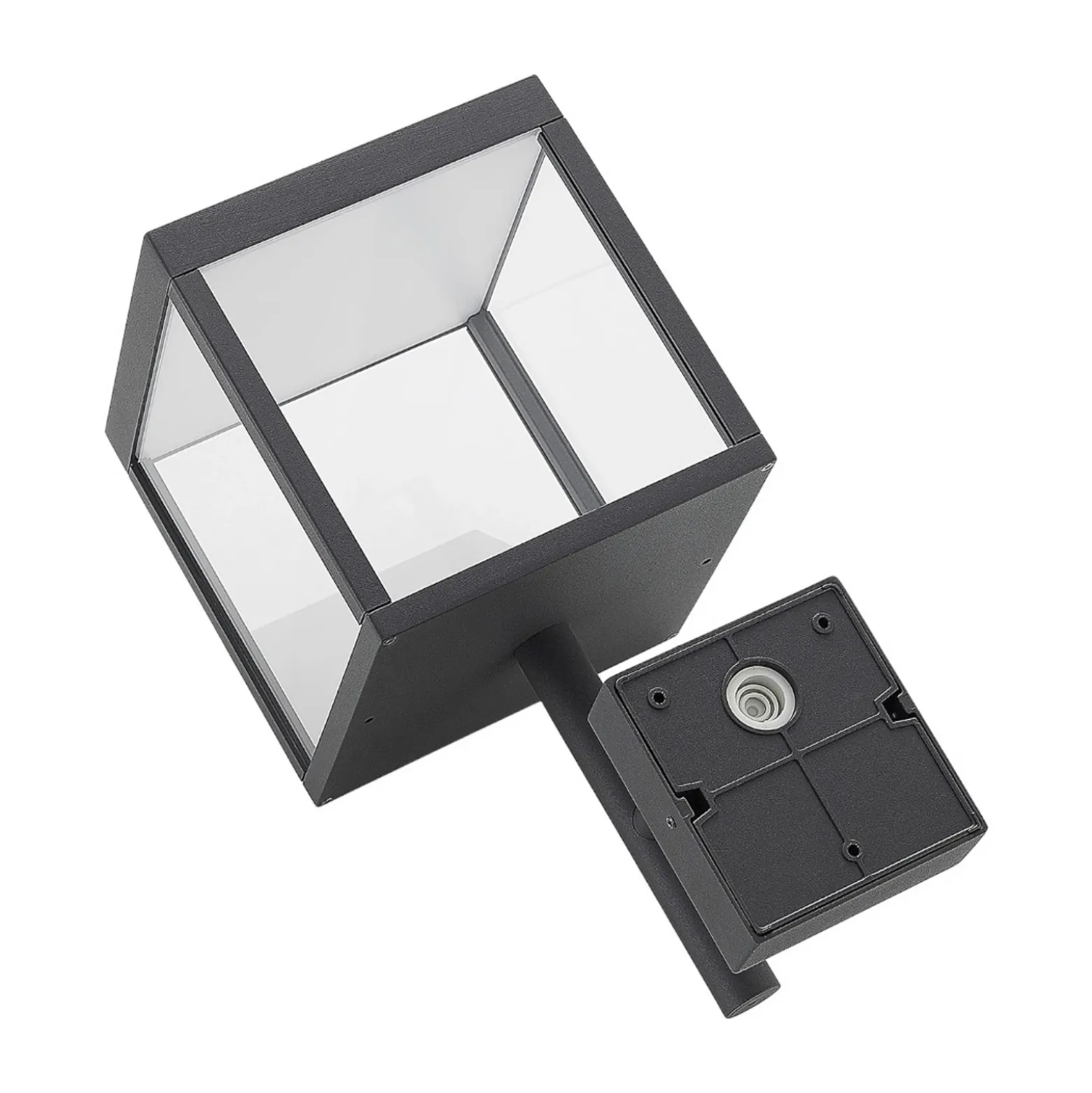 Aplique de pared LED Cube de Lucande, antracita, vidrio, 37 cm, IP54