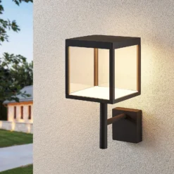 Aplique de pared LED Cube de Lucande, antracita, vidrio, 37 cm, IP54
