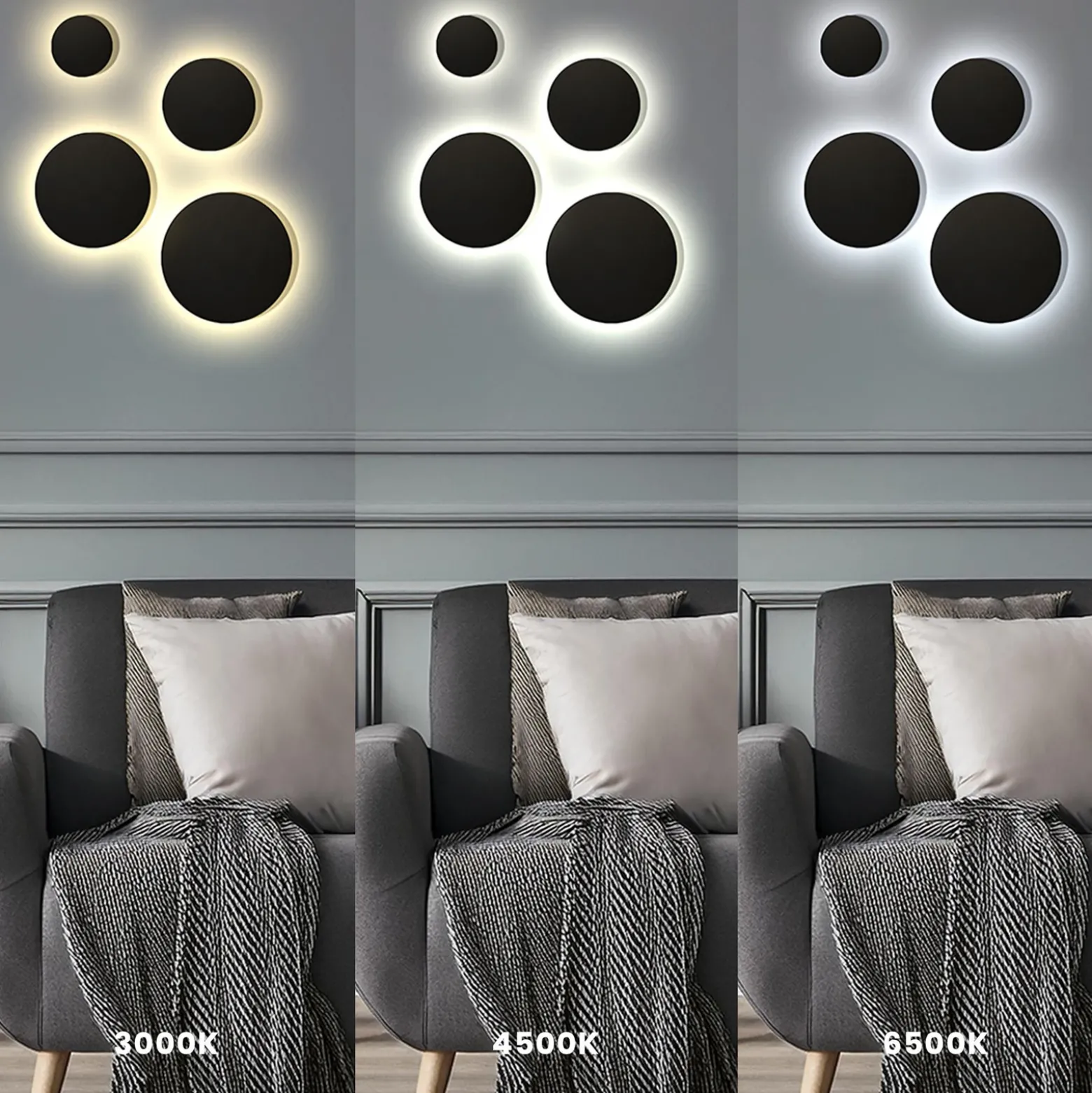 Aplique de pared LED Disk, Ø 18 cm, negro, plástico, IP65, CCT