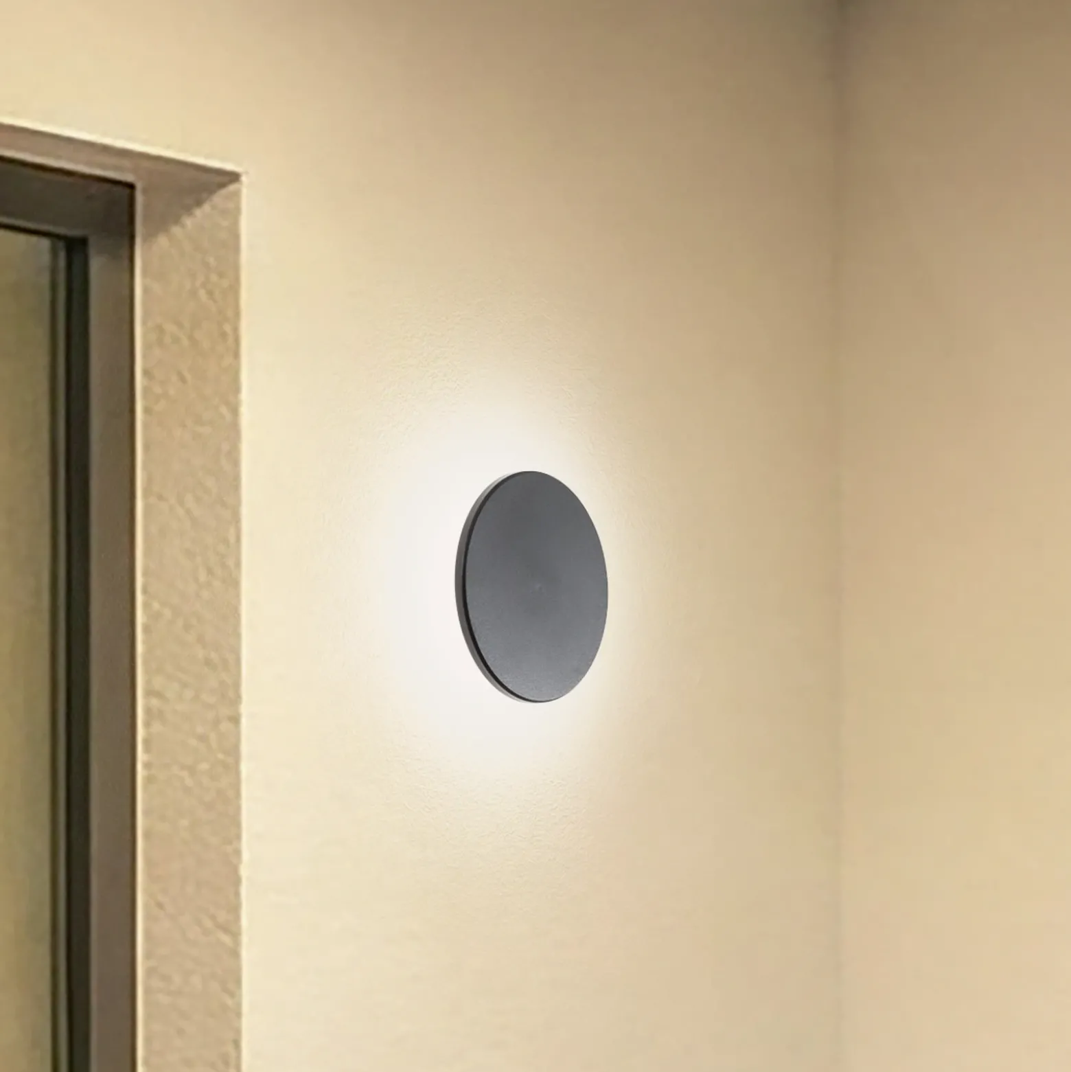 Aplique de pared LED Disk, Ø 18 cm, negro, plástico, IP65, CCT