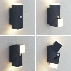 Aplique de pared LED Lindby Sally, 22 cm, antracita, IP54, sensor